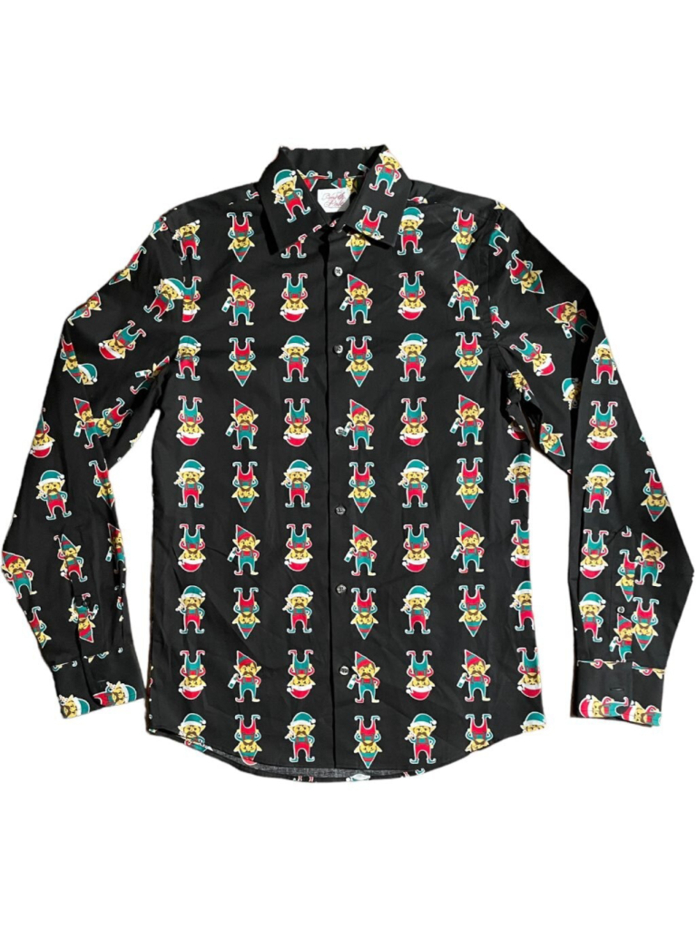 NWT North Pole Mens S Christmas Shirt Elf Macho Mustache Button Down Holiday